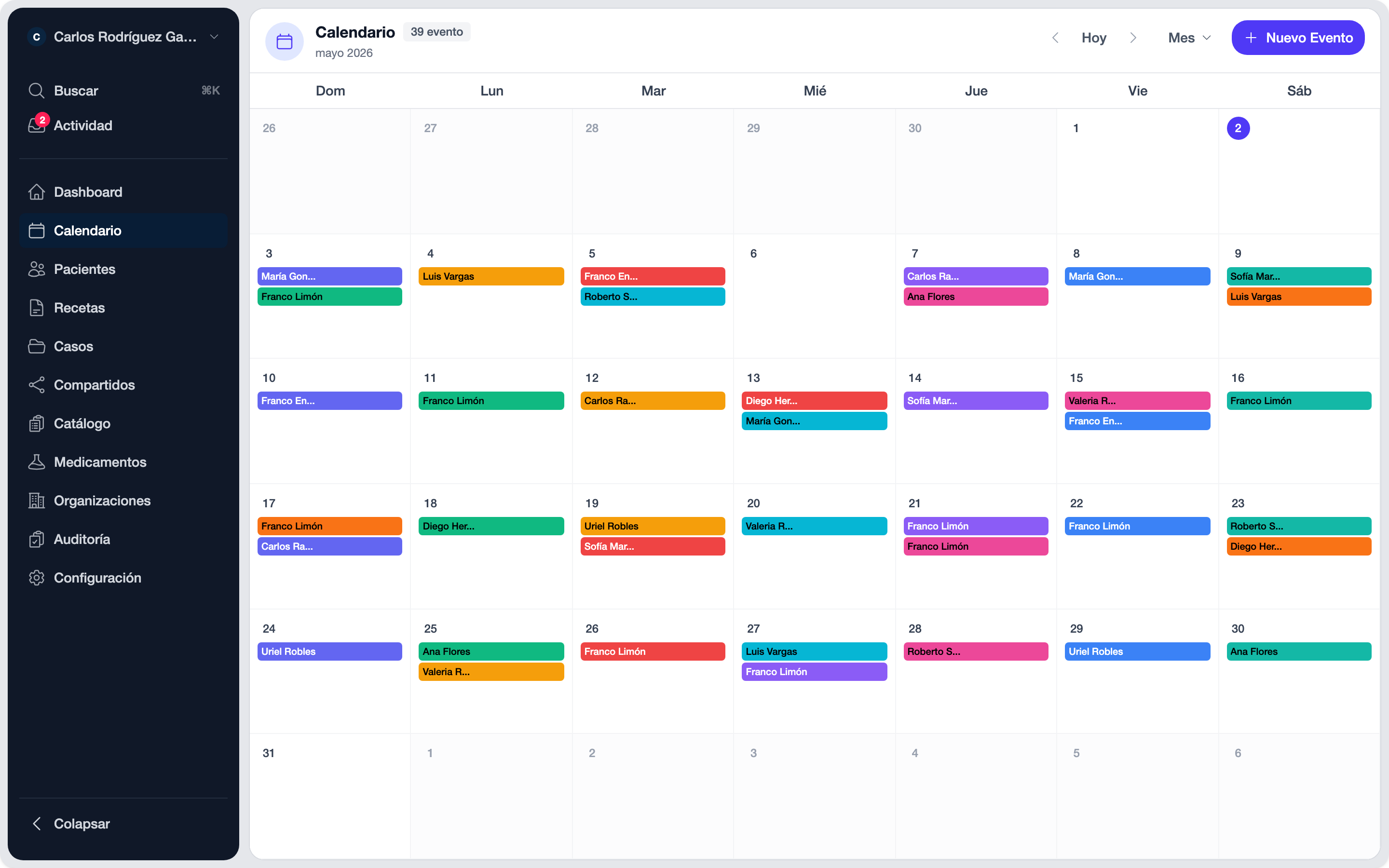 Calendario real de clinara