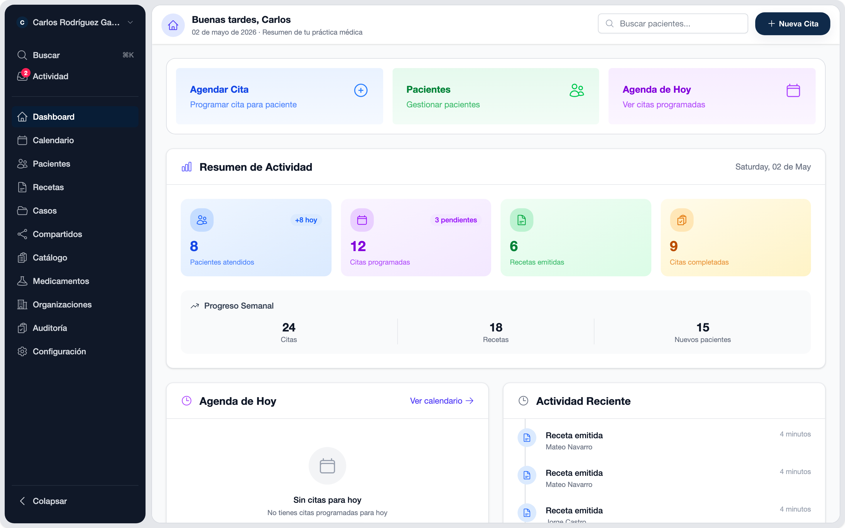 Después — dashboard de clinara
